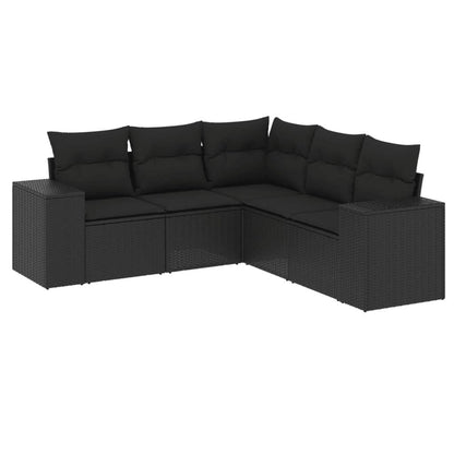 Set Divani da Giardino 5 pz con Cuscini in Polyrattan Nero - homemem39