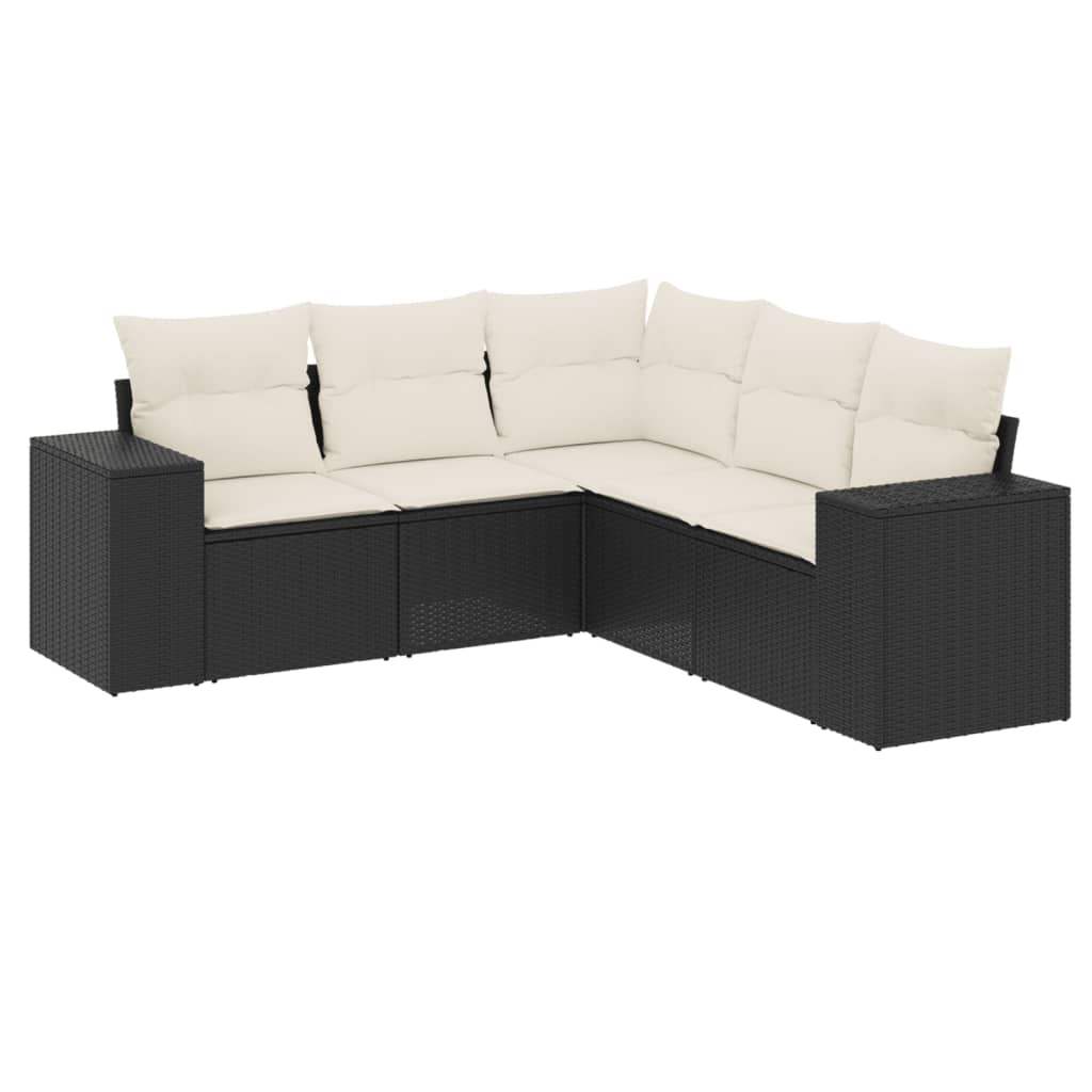 Set Divani da Giardino 5 pz con Cuscini in Polyrattan Nero - homemem39