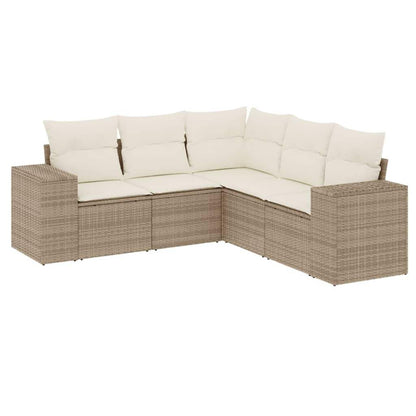 Set Divano da Giardino 5 pz con Cuscini Beige in Polyrattan - homemem39