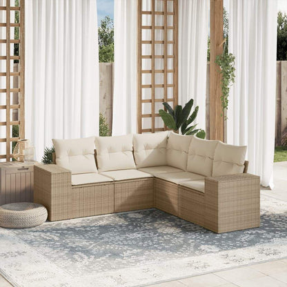 Set Divano da Giardino 5 pz con Cuscini Beige in Polyrattan - homemem39