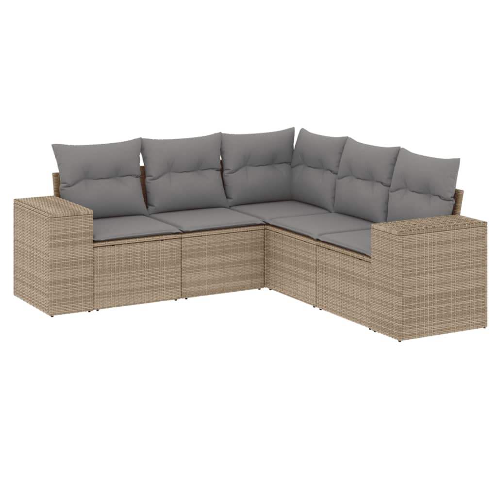 Set Divano da Giardino 5 pz con Cuscini Beige in Polyrattan - homemem39