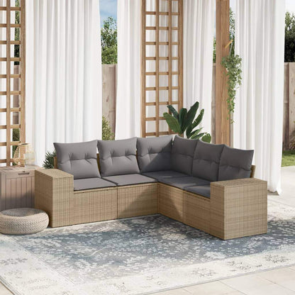 Set Divano da Giardino 5 pz con Cuscini Beige in Polyrattan - homemem39