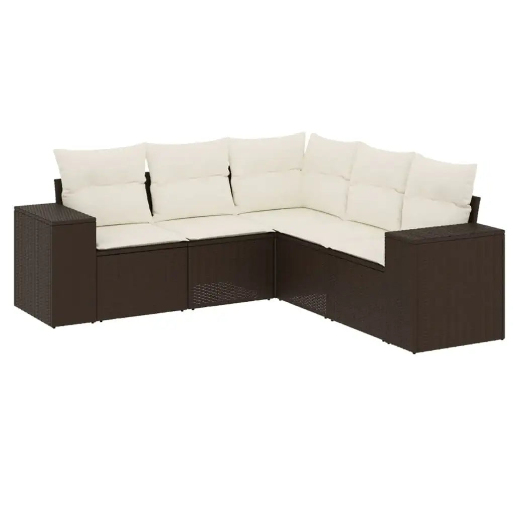 Set Divano da Giardino 5 pz con Cuscini Marrone in Polyrattan - homemem39