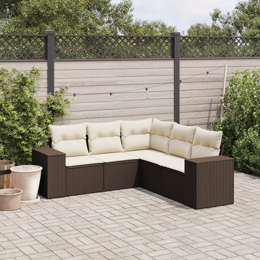 Set Divano da Giardino 5 pz con Cuscini Marrone in Polyrattan - homemem39