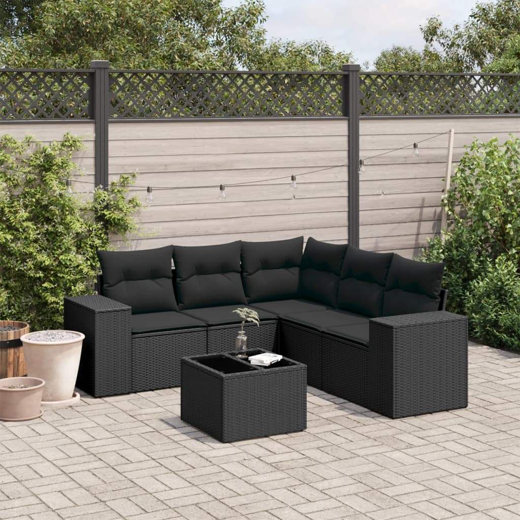 Set Divano da Giardino 6 pz con Cuscini Nero in Polyrattan - homemem39