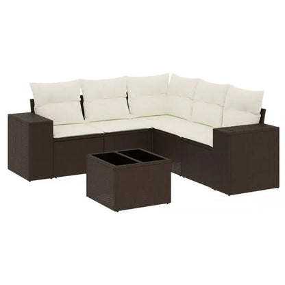 Set Divano da Giardino 6 pz con Cuscini Marrone in Polyrattan - homemem39