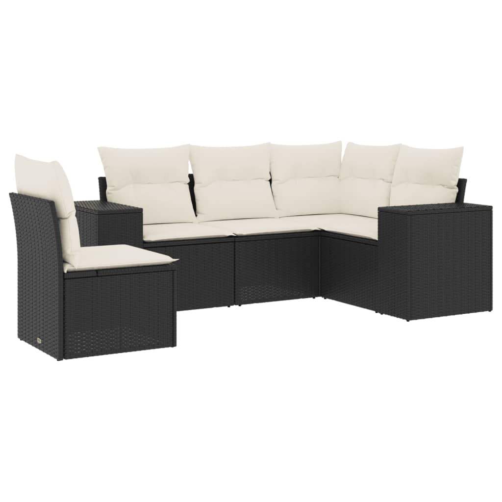Set Divani da Giardino 5 pz con Cuscini in Polyrattan Nero - homemem39