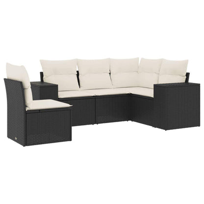 Set Divani da Giardino 5 pz con Cuscini in Polyrattan Nero - homemem39