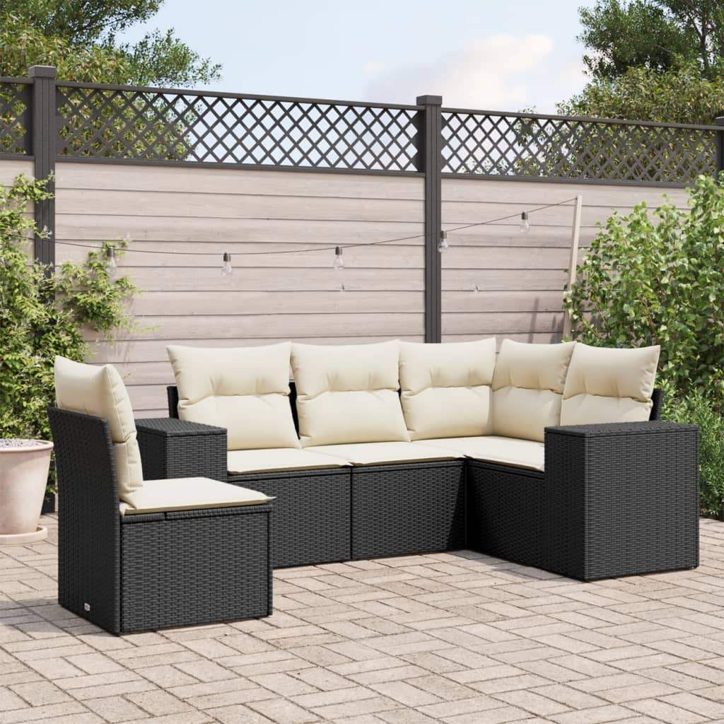 Set Divani da Giardino 5 pz con Cuscini in Polyrattan Nero - homemem39
