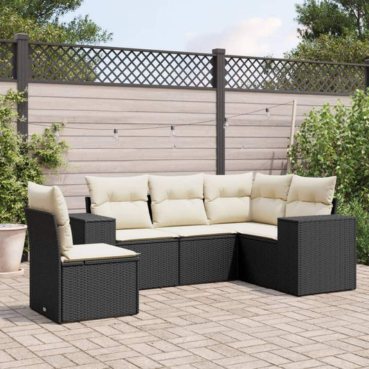 Set Divani da Giardino 5 pz con Cuscini in Polyrattan Nero - homemem39