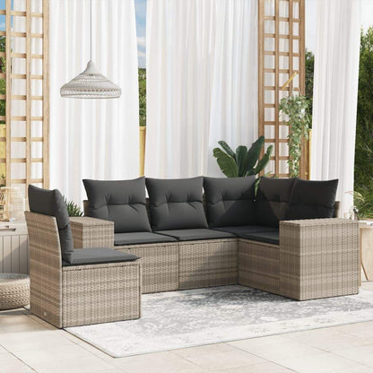 Set Divano da Giardino 5pz con Cuscini Grigio Chiaro Polyrattan - homemem39