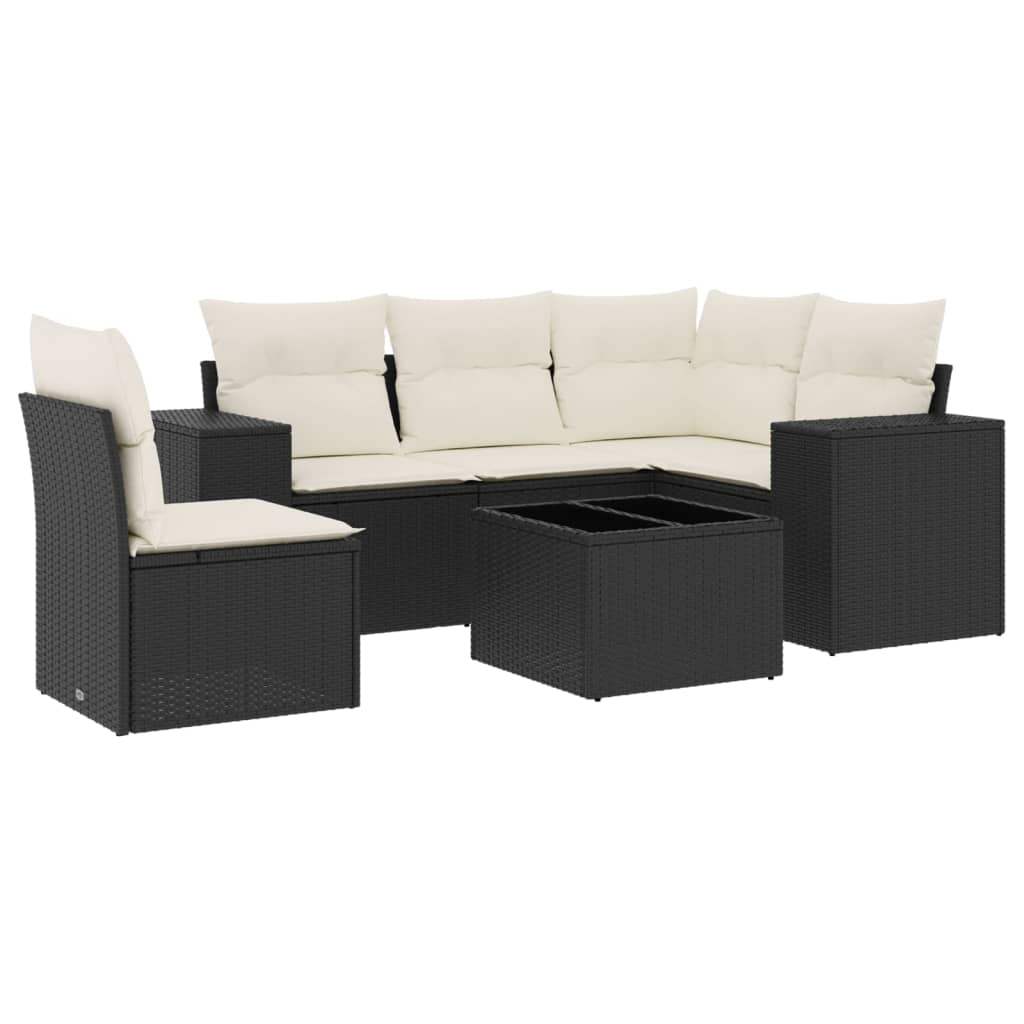 Set Divano da Giardino 6 pz con Cuscini Nero in Polyrattan - homemem39