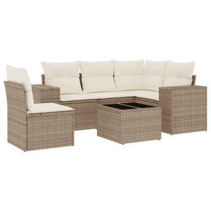 Set Divano da Giardino 6 pz con Cuscini Beige in Polyrattan - homemem39