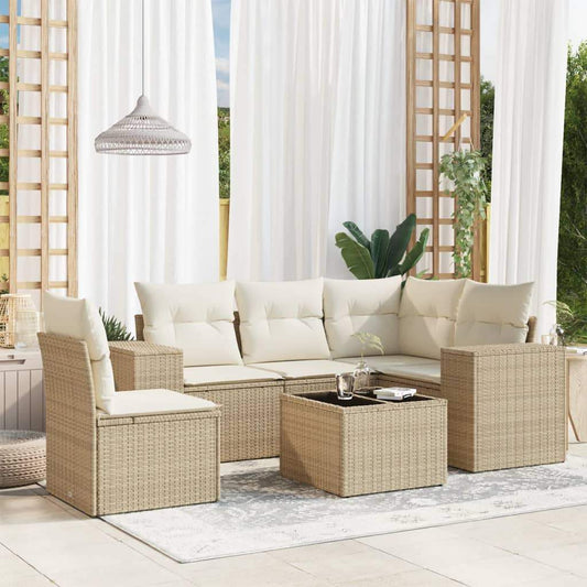 Set Divano da Giardino 6 pz con Cuscini Beige in Polyrattan - homemem39