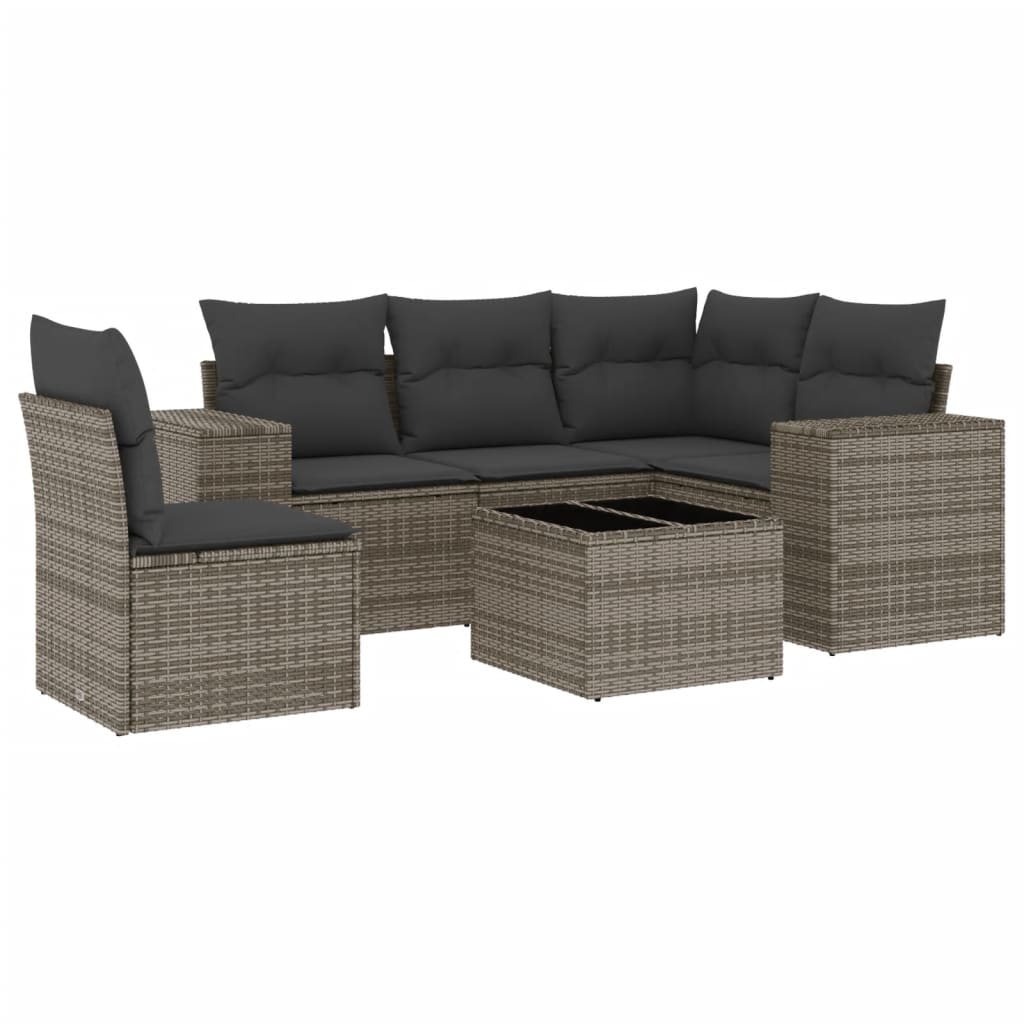 Set Divano da Giardino 6 pz con Cuscini Grigio in Polyrattan | homemem39