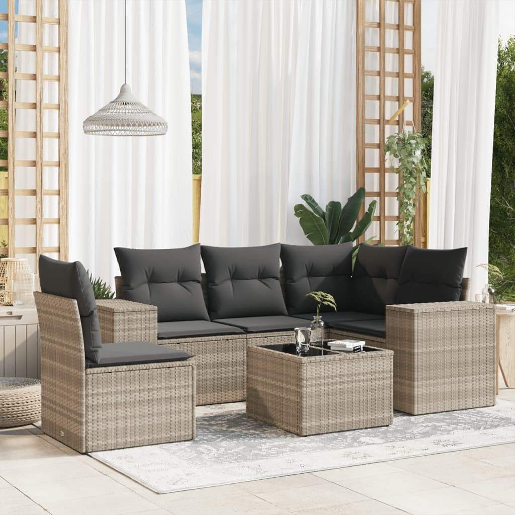 Set Divano da Giardino 6pz con Cuscini Grigio Chiaro Polyrattan - homemem39