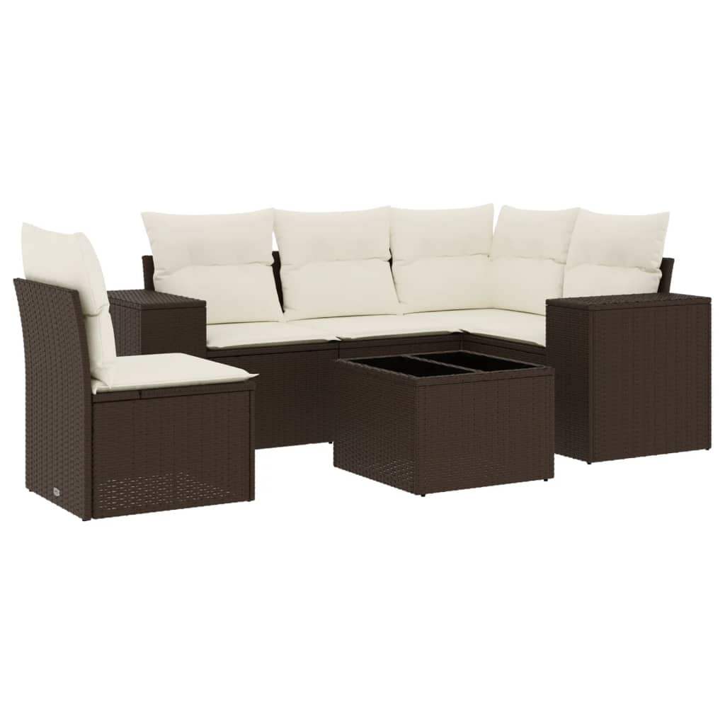 Set Divano da Giardino 6 pz con Cuscini Marrone in Polyrattan - homemem39