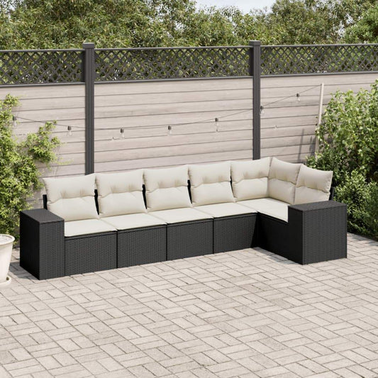 Set Divano da Giardino 6 pz con Cuscini Nero in Polyrattan - homemem39