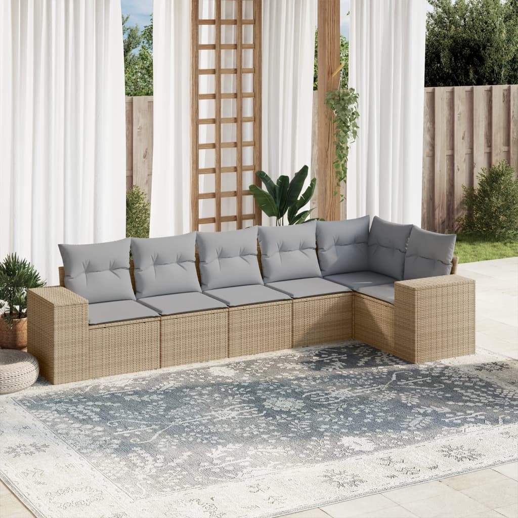 Set Divano da Giardino 6 pz con Cuscini Beige in Polyrattan - homemem39