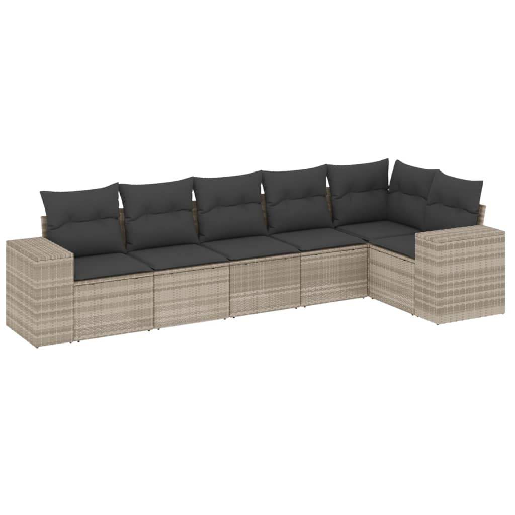 Set Divano da Giardino 6pz con Cuscini Grigio Chiaro Polyrattan - homemem39