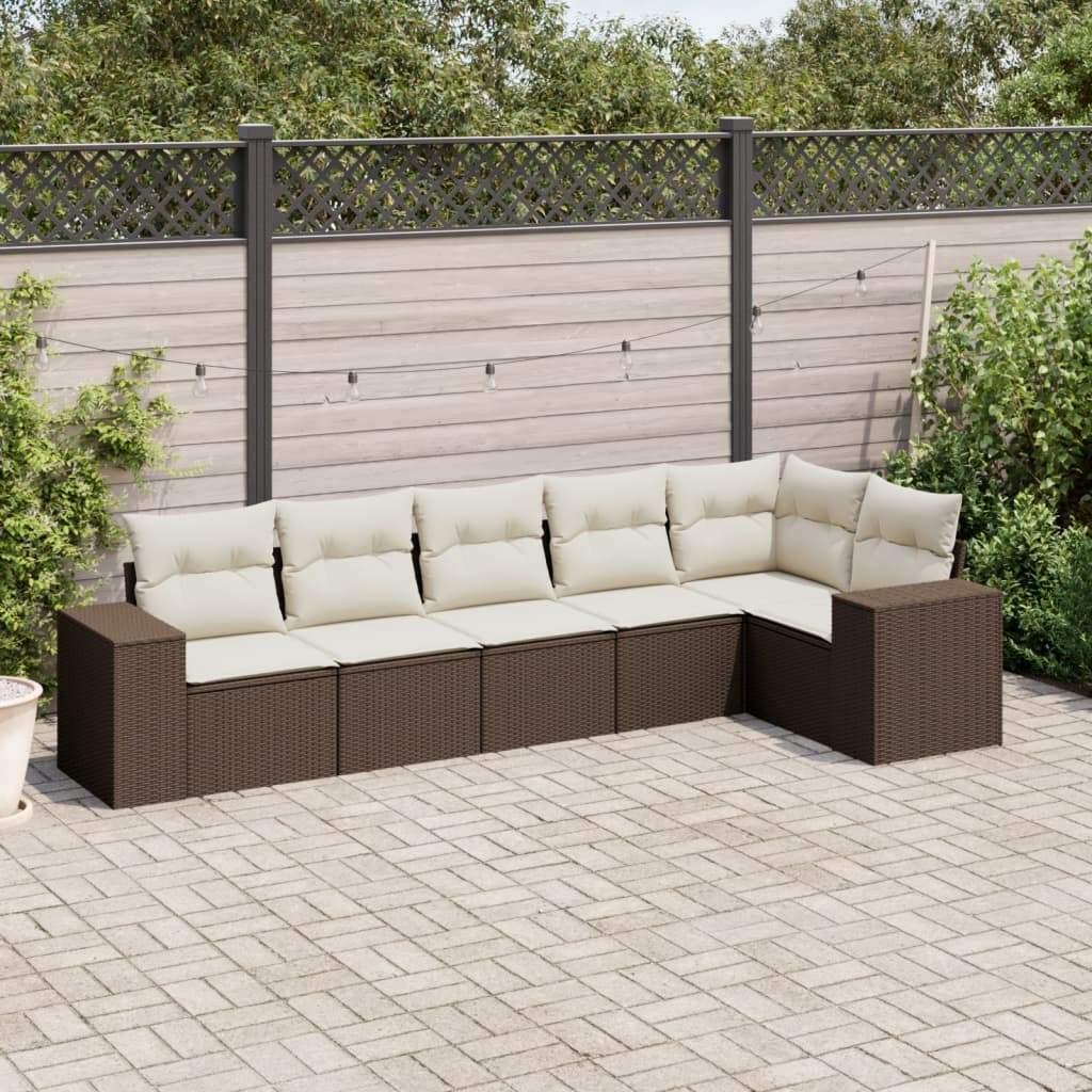Set Divano da Giardino 6 pz con Cuscini Marrone in Polyrattan - homemem39