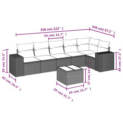 Set Divani da Giardino 7 pz con Cuscini Beige in Polyrattan | homemem39