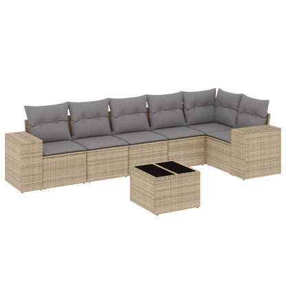 Set Divani da Giardino 7 pz con Cuscini Beige in Polyrattan - homemem39