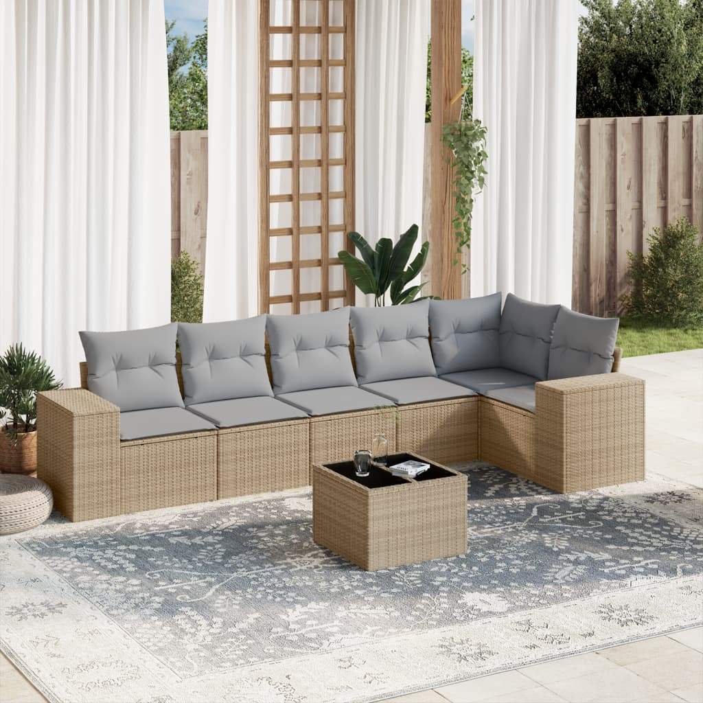 Set Divani da Giardino 7 pz con Cuscini Beige in Polyrattan - homemem39