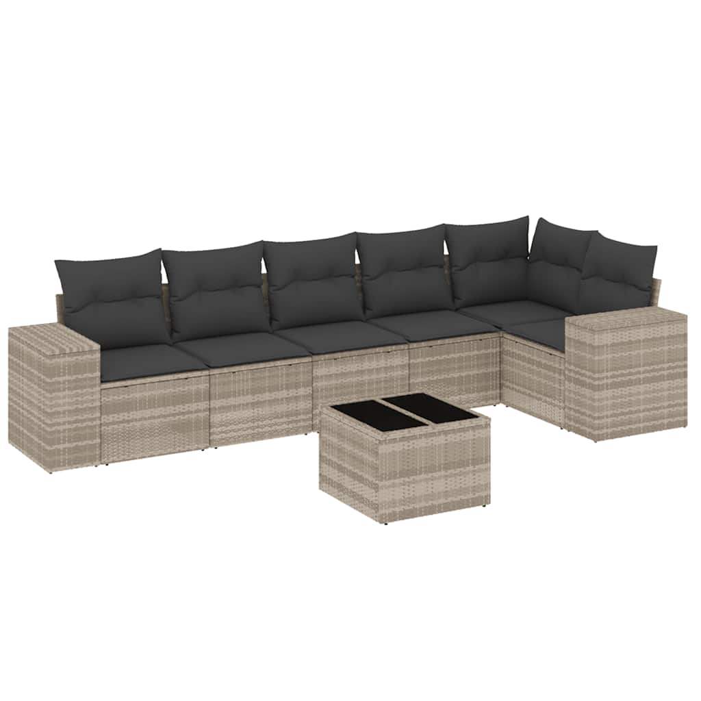 Set Divani da Giardino 7pz con Cuscini Grigio Chiaro Polyrattan - homemem39