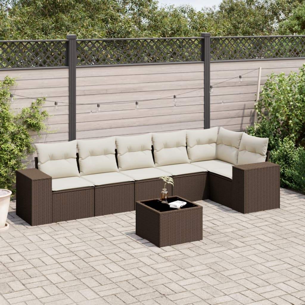 Set Divani da Giardino 7 pz con Cuscini Marrone in Polyrattan - homemem39