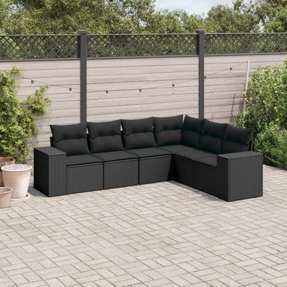 Set Divano da Giardino 6 pz con Cuscini Nero in Polyrattan - homemem39