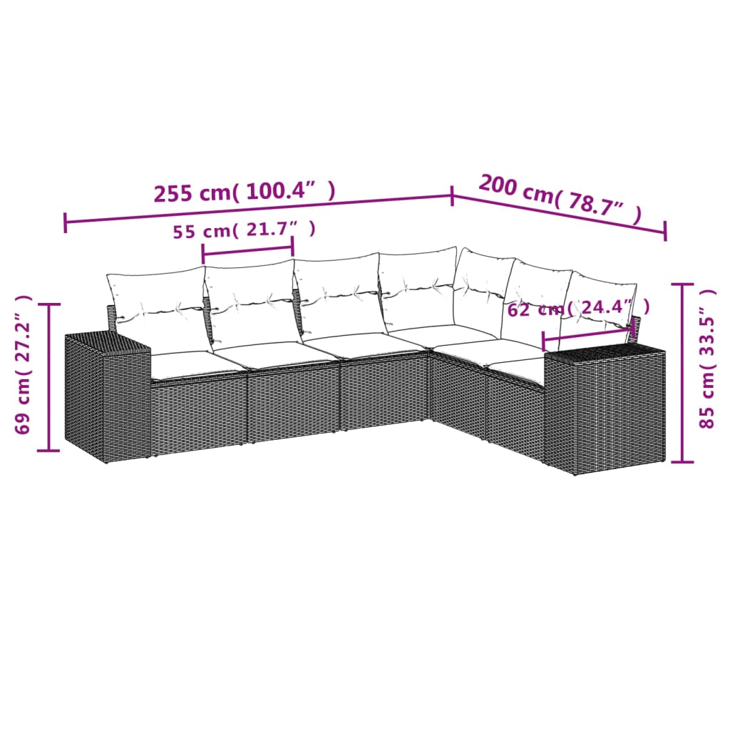 Set Divano da Giardino 6 pz con Cuscini Beige in Polyrattan | homemem39