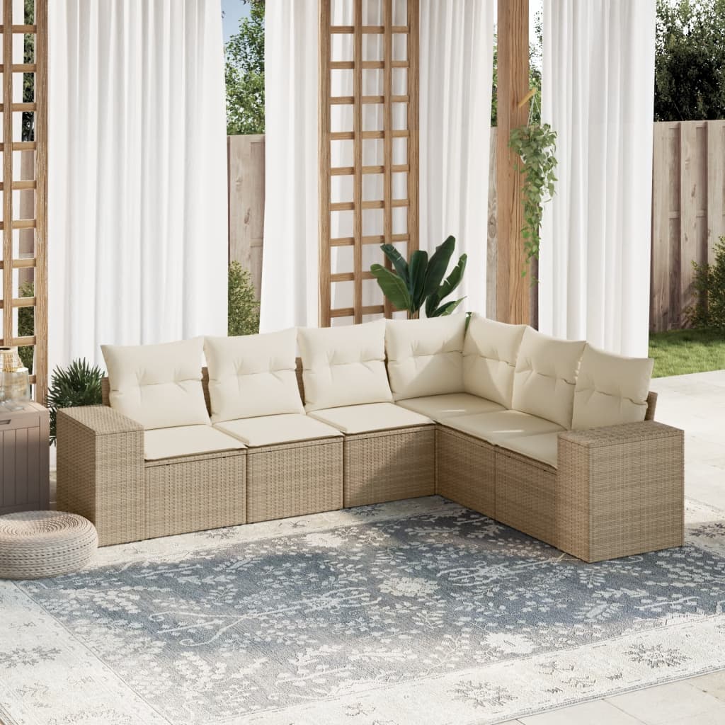Set Divano da Giardino 6 pz con Cuscini Beige in Polyrattan | homemem39