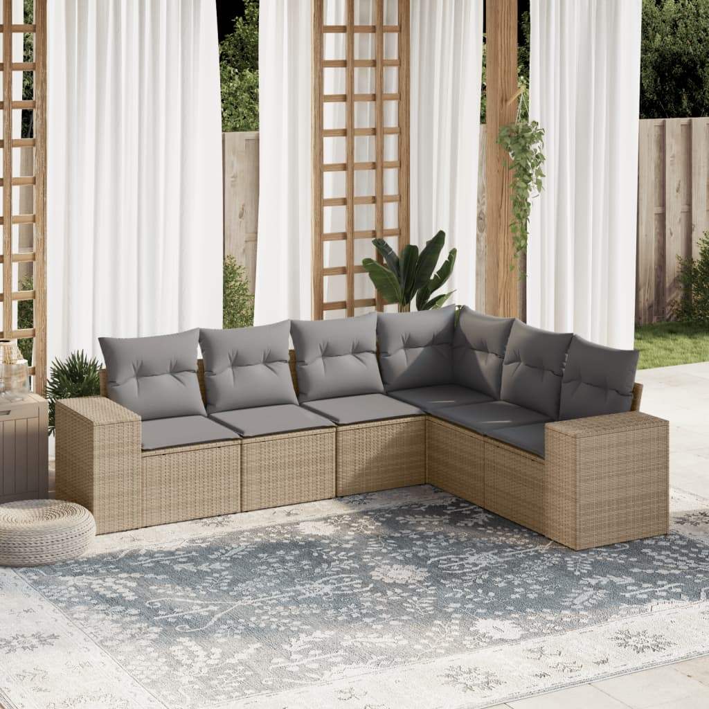 Set Divano da Giardino 6 pz con Cuscini Beige in Polyrattan - homemem39