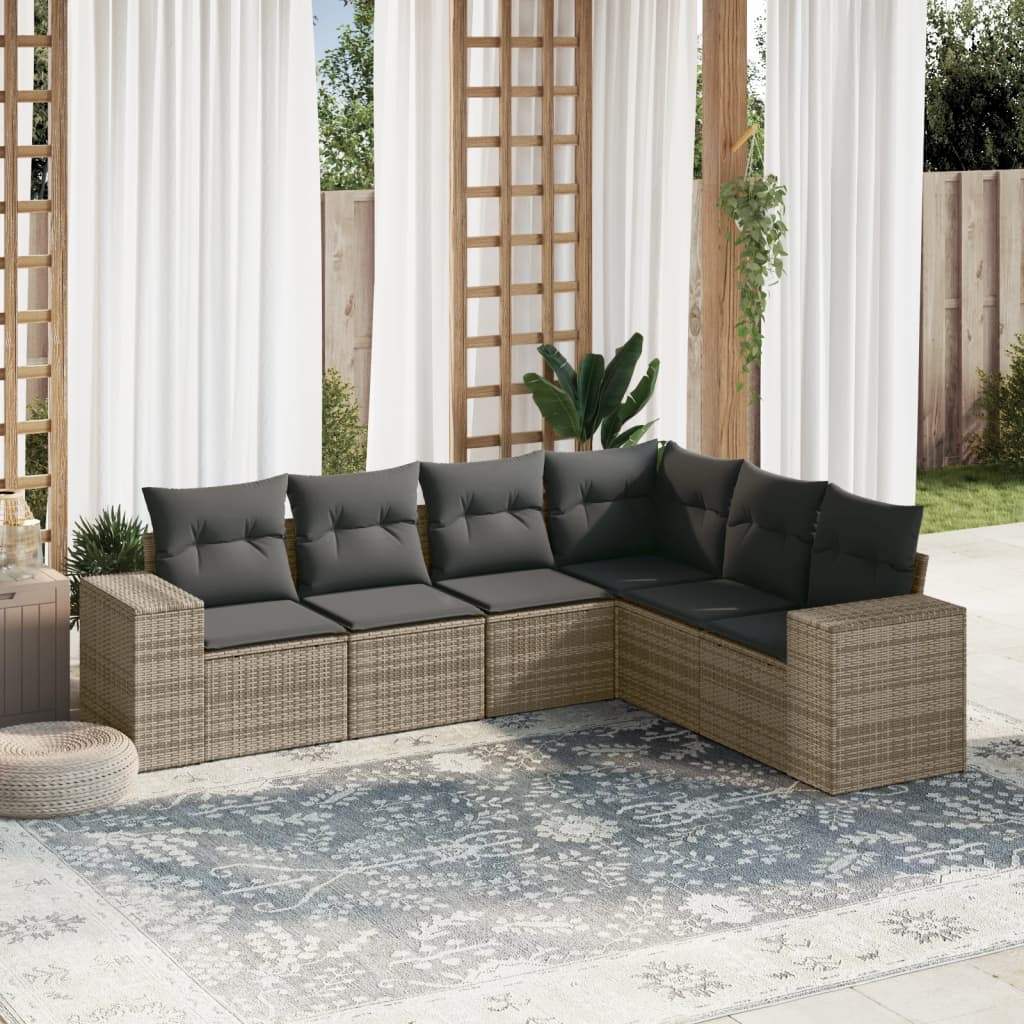 Set Divano da Giardino 6 pz con Cuscini Grigio in Polyrattan - homemem39
