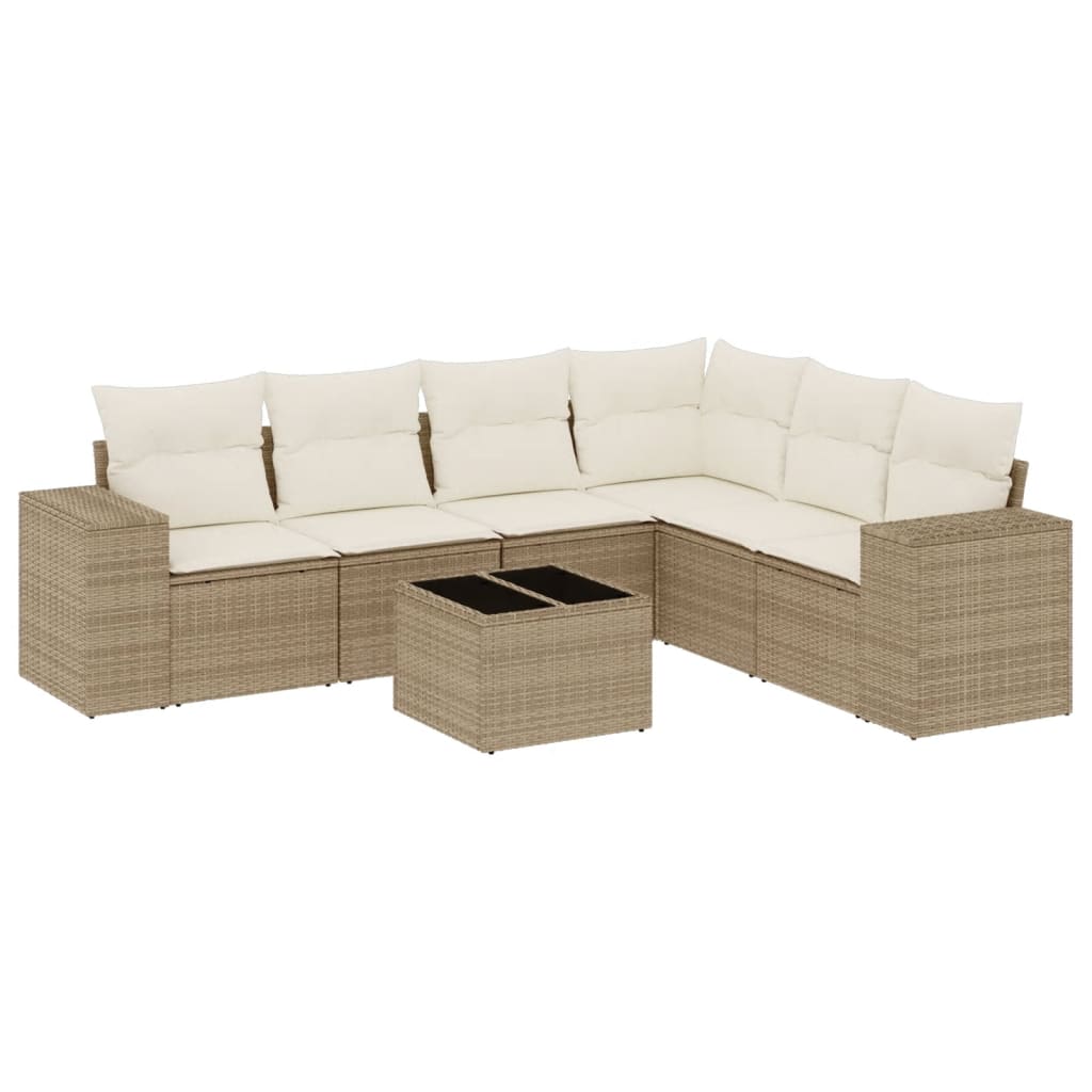 Set Divani da Giardino 7 pz con Cuscini Beige in Polyrattan | homemem39