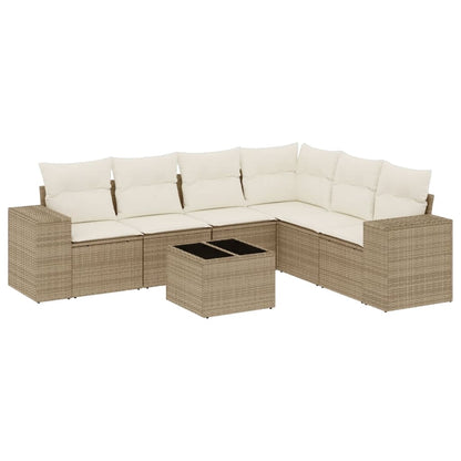 Set Divani da Giardino 7 pz con Cuscini Beige in Polyrattan | homemem39