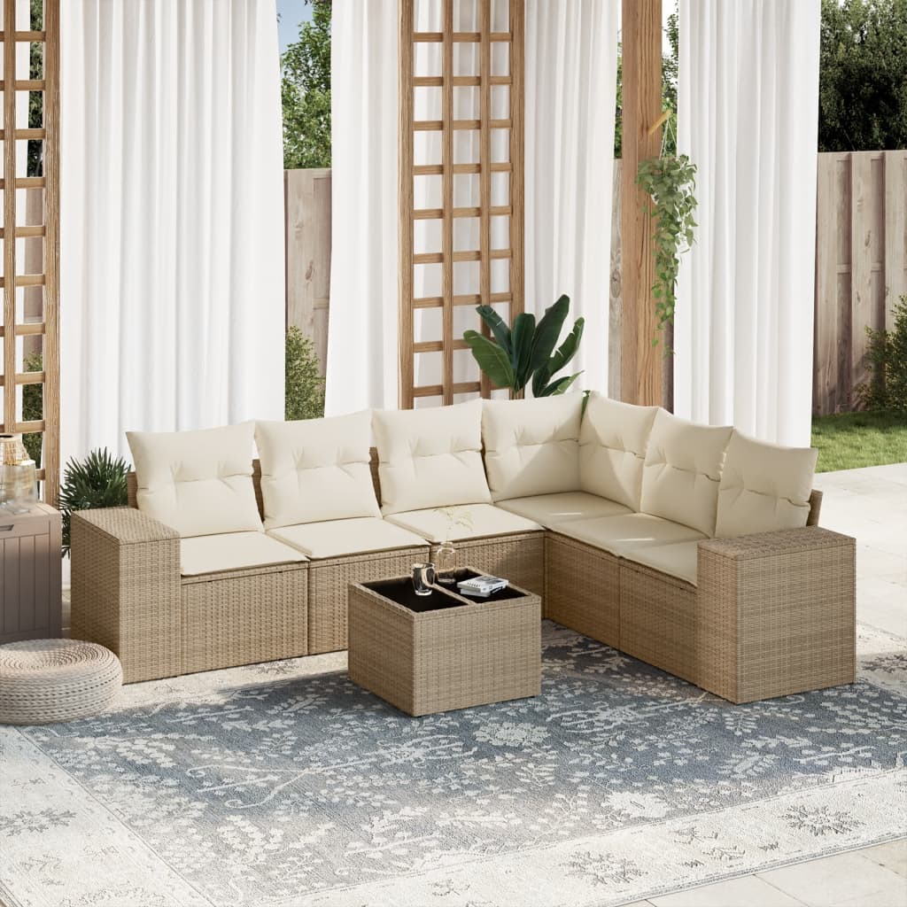 Set Divani da Giardino 7 pz con Cuscini Beige in Polyrattan | homemem39