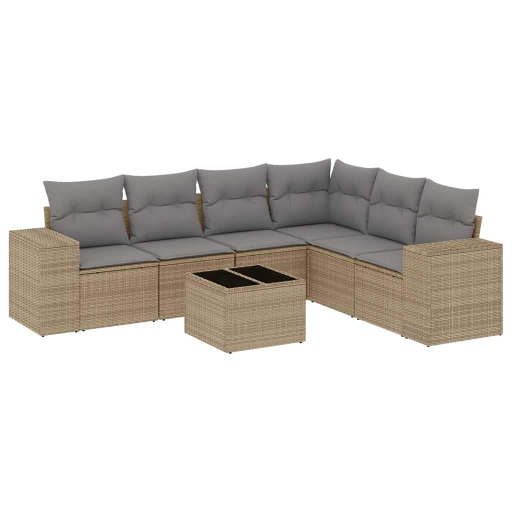 Set Divani da Giardino 7 pz con Cuscini Beige in Polyrattan - homemem39