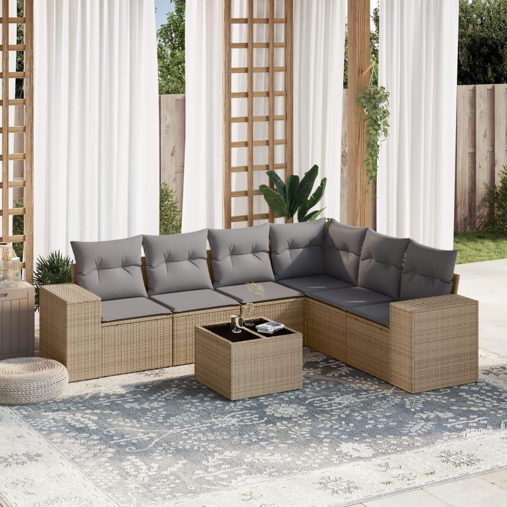 Set Divani da Giardino 7 pz con Cuscini Beige in Polyrattan - homemem39