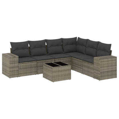 Set Divani da Giardino 7 pz con Cuscini Grigio in Polyrattan - homemem39