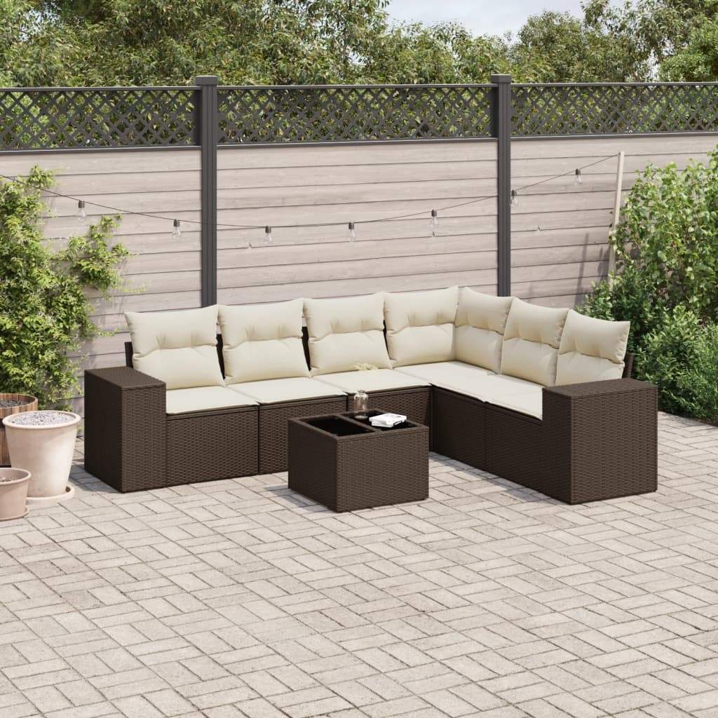 Set Divani da Giardino 7 pz con Cuscini Marrone in Polyrattan - homemem39