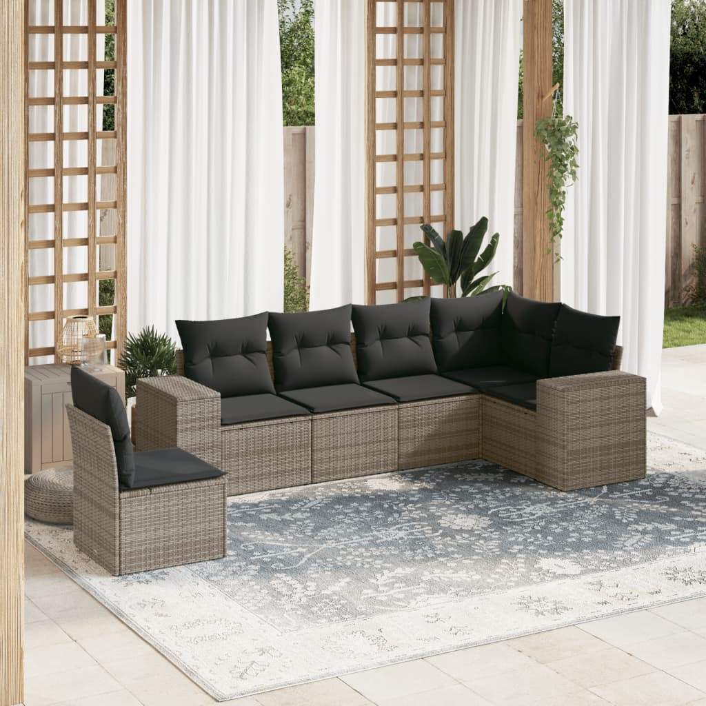 Set Divano da Giardino 6 pz con Cuscini Grigio in Polyrattan - homemem39