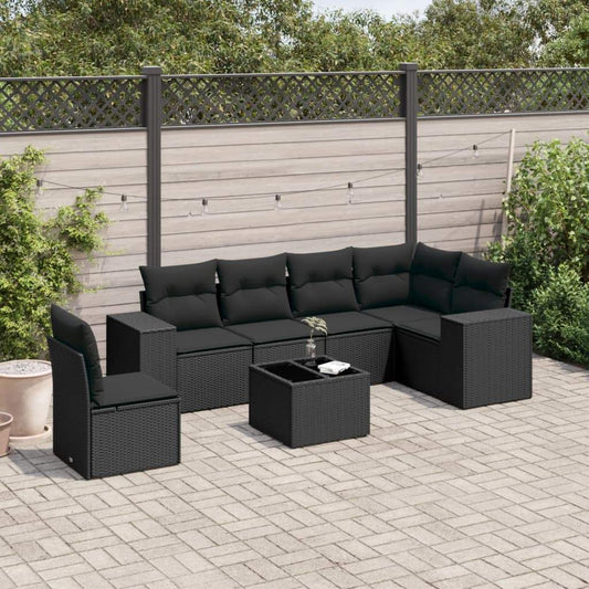 Set Divani da Giardino con Cuscini 7pz Nero Polyrattan - homemem39