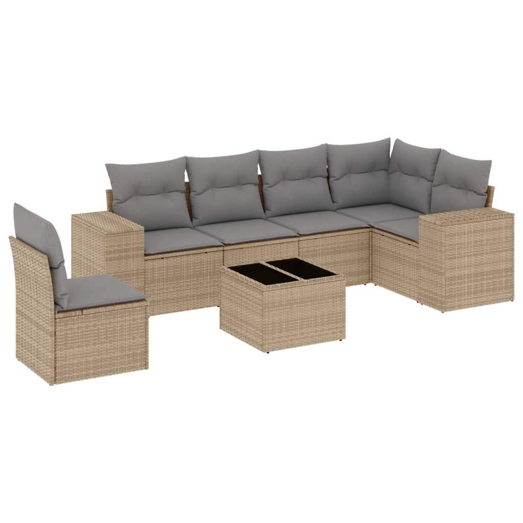 Set Divani da Giardino 7 pz con Cuscini Beige in Polyrattan - homemem39