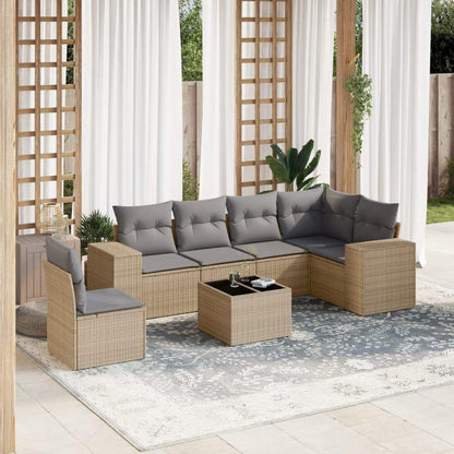 Set Divani da Giardino 7 pz con Cuscini Beige in Polyrattan - homemem39