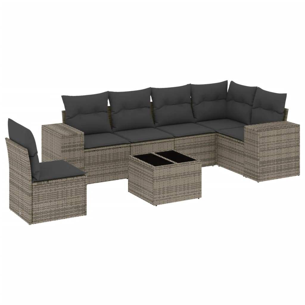 Set Divani da Giardino 7 pz con Cuscini Grigio in Polyrattan - homemem39