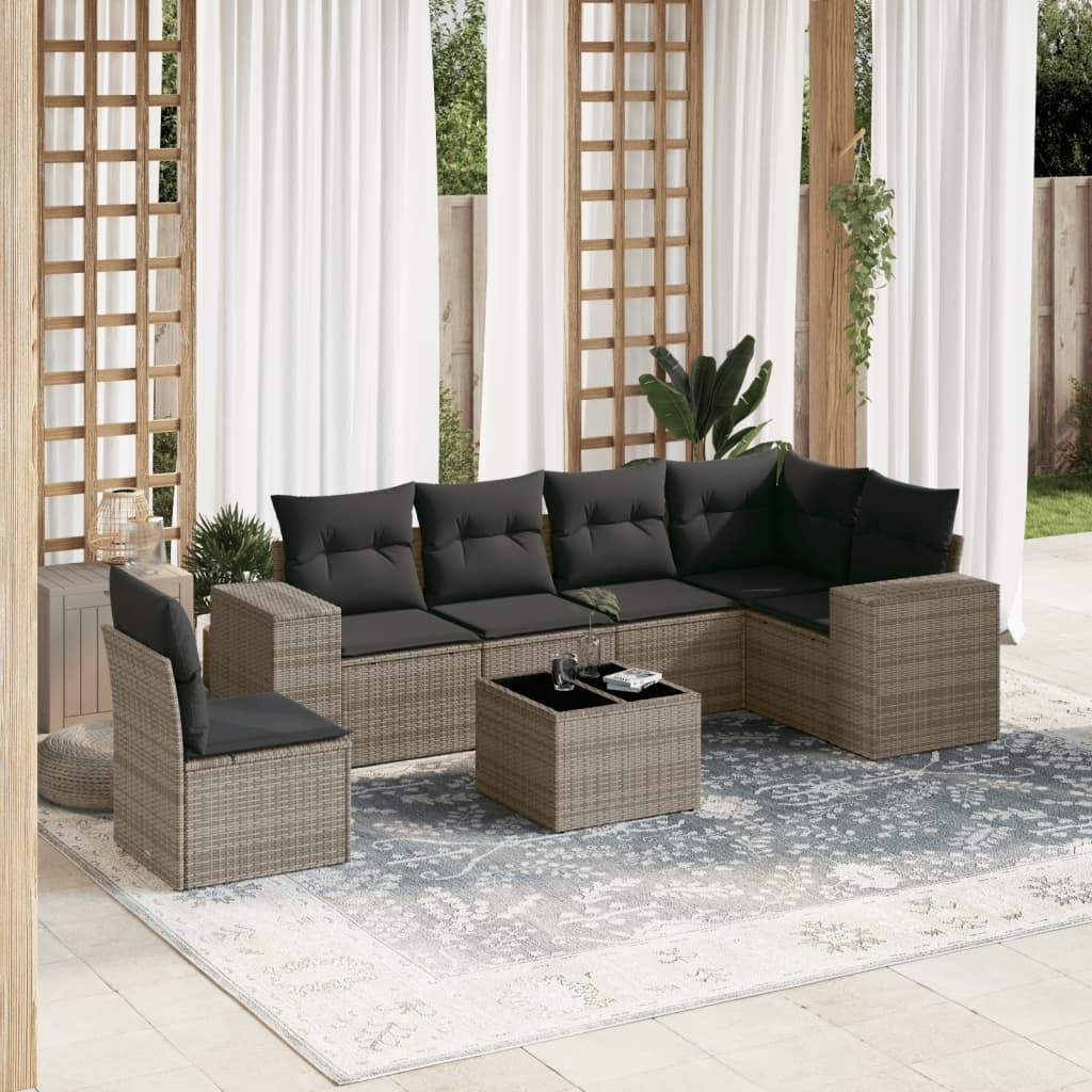 Set Divani da Giardino 7 pz con Cuscini Grigio in Polyrattan - homemem39