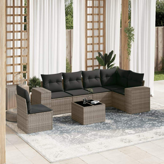Set Divani da Giardino 7 pz con Cuscini Grigio in Polyrattan - homemem39