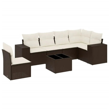 Set Divani da Giardino 7 pz con Cuscini Marrone in Polyrattan - homemem39